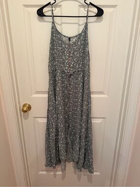 Brovave Floral Midi Maxi Dress Sage Green Button Front Spaghetti Strap Size M
